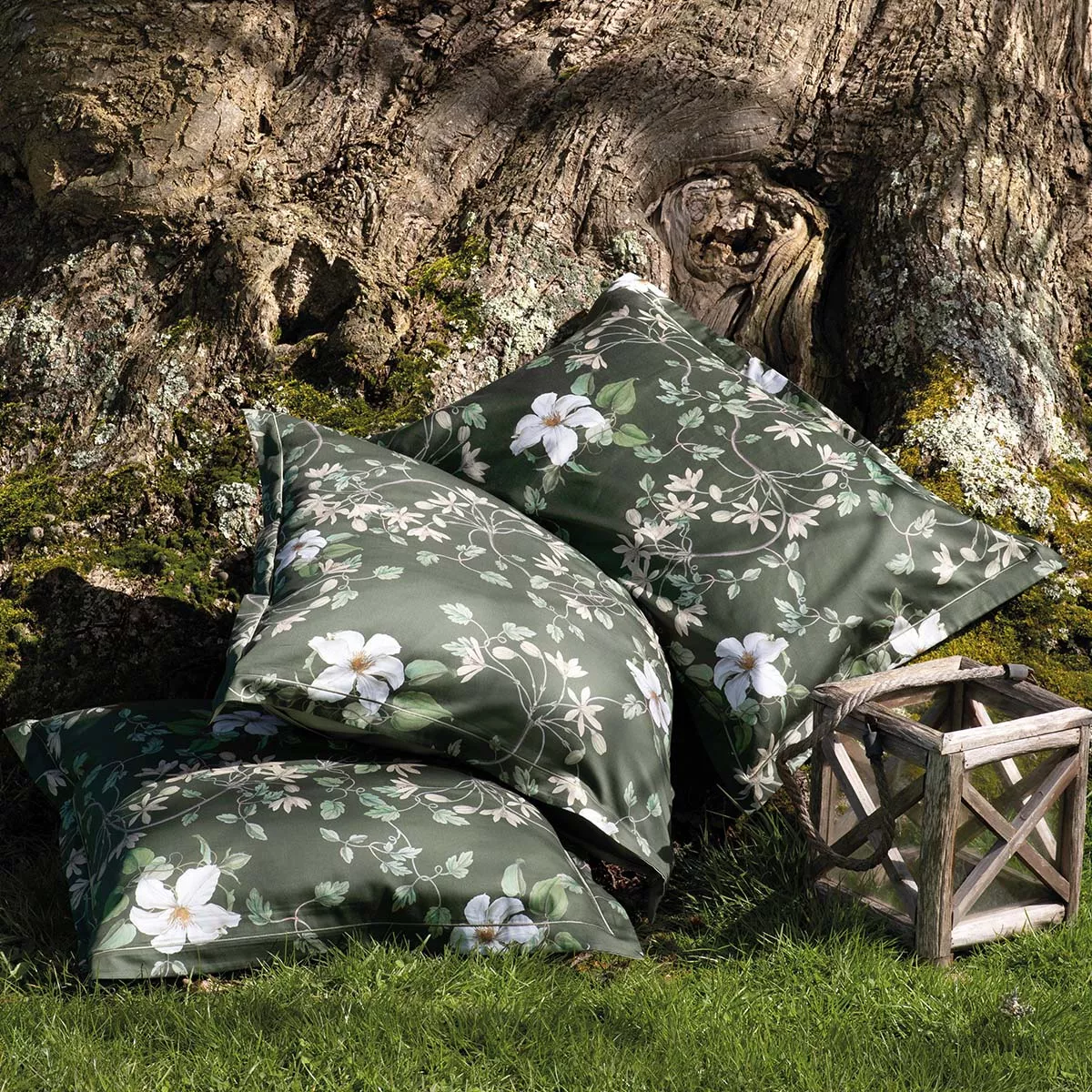 Pillowcase cotton sateen printed green Gardenias mousse