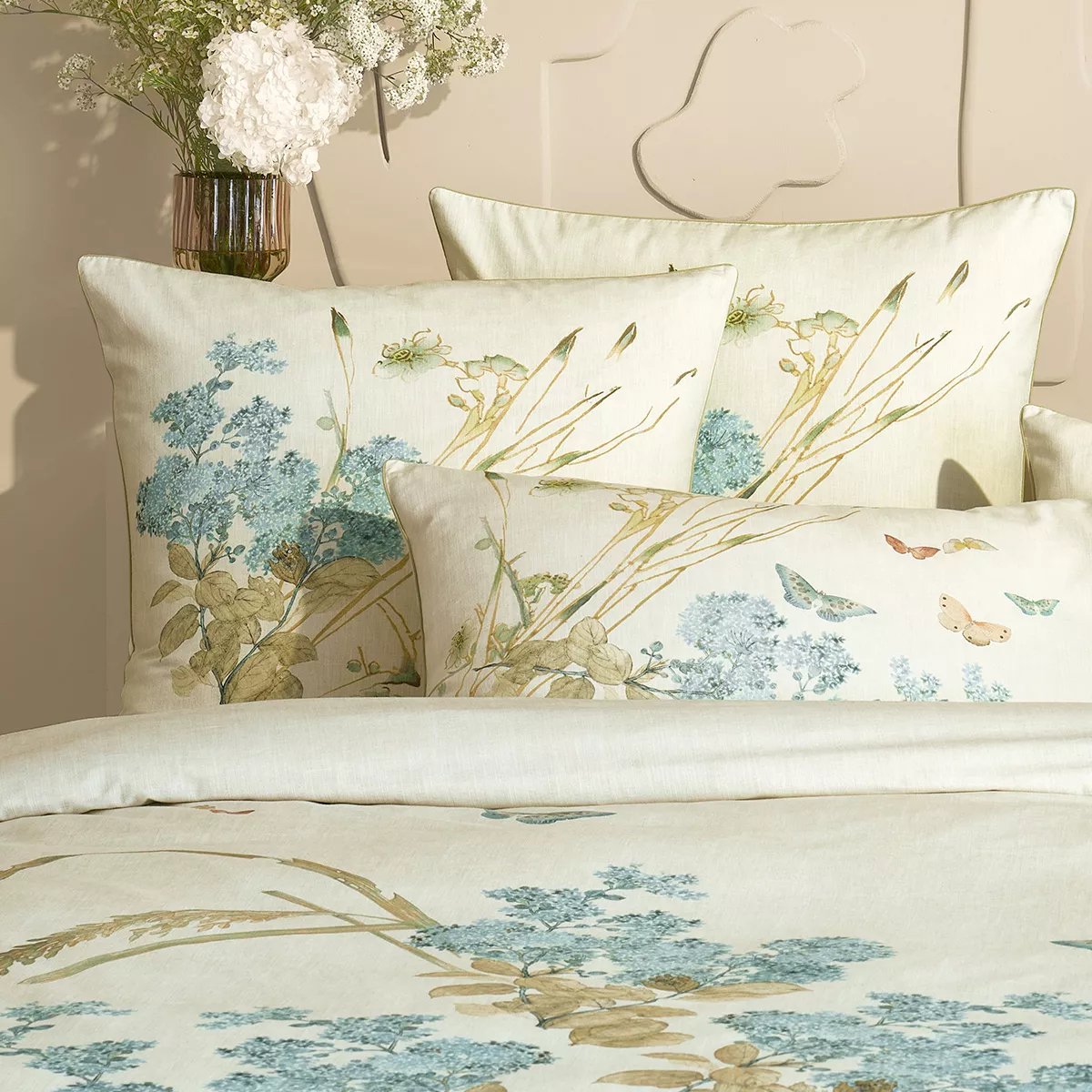 Pillowcase 100% cotton prewashed printed beige Caprices parchemin