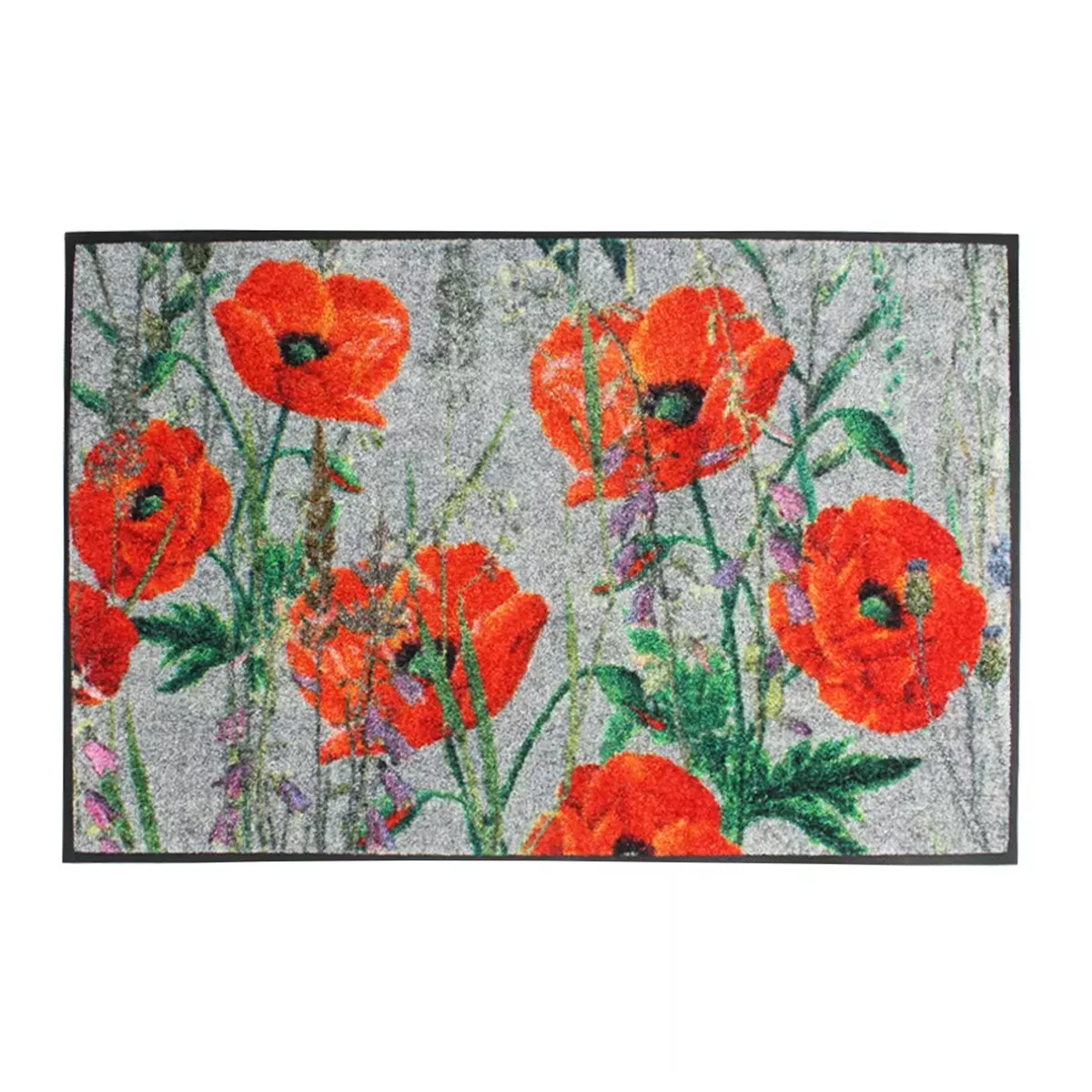 Decor mat caoutchouc & nylon printed multicolor Coquelicots rouge