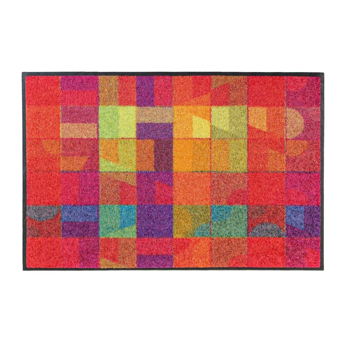 Decor mat caoutchouc & nylon printed pink yellow Geo pink