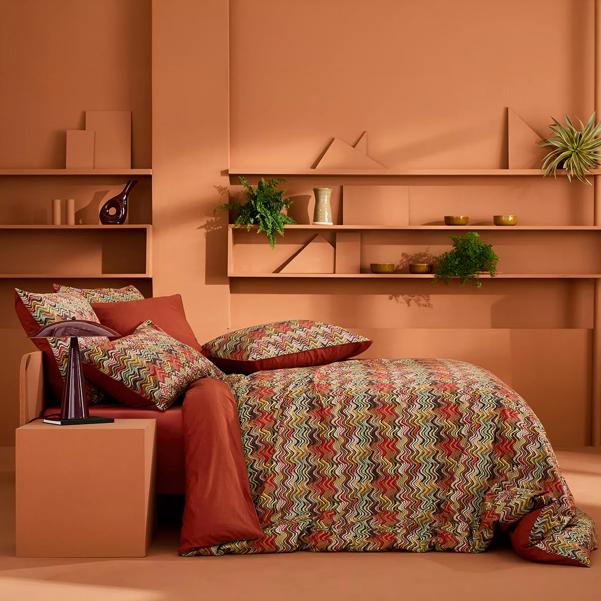 Duvet cover + pillowcases cotton percale 115 gsm printed orange brown Wavy pop