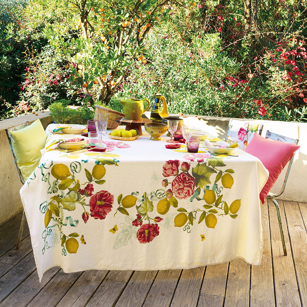 Nappe imprimée citrons et pivoines Garnier-Thiebaut